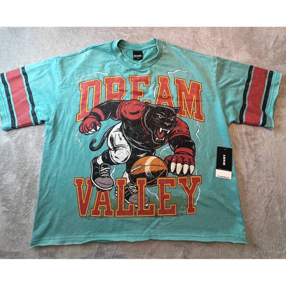 RSRV T-Shirt Mens XL Teal NWT Dream Valley Panther Football Graphic Tee